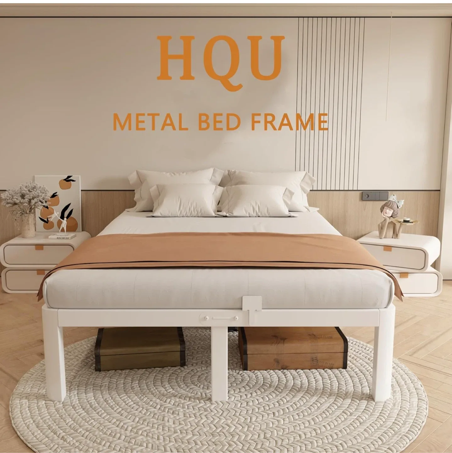 HQU Full Size Metal Bed Frame - White image indicator(3)