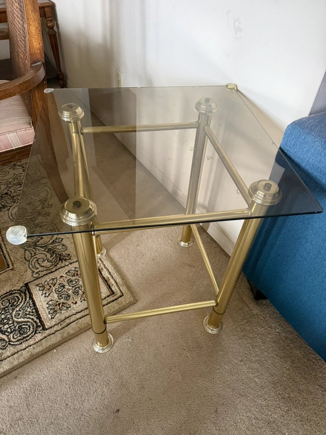 Glass Top Side Table with Gold Frame