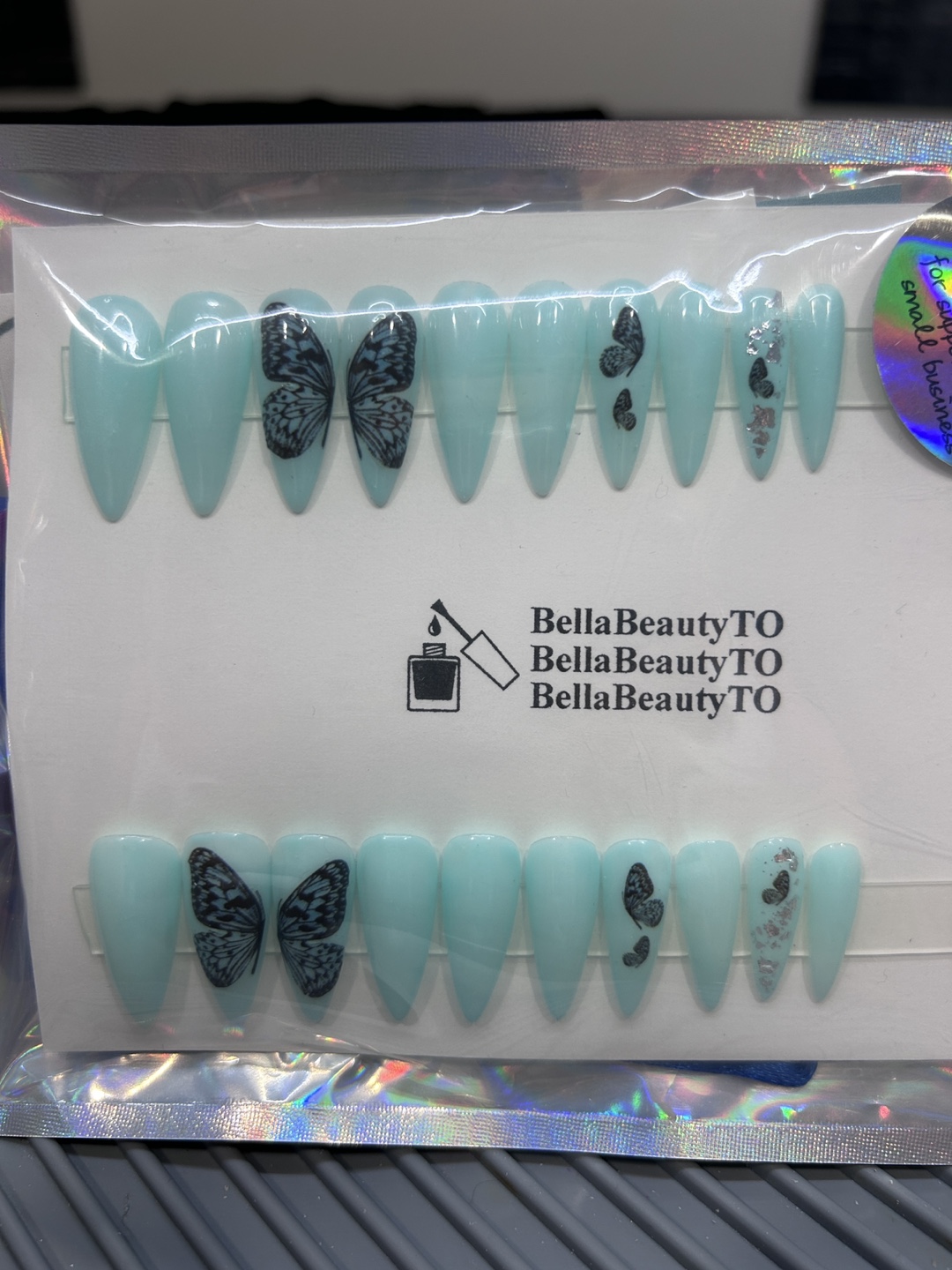 Press On Nails - Light Blue Butterfly