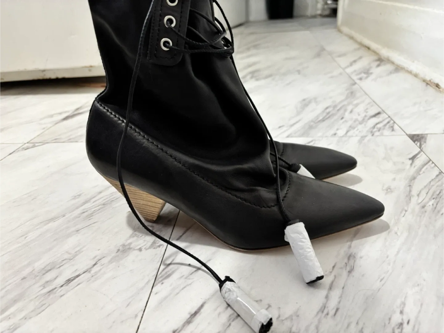 Coach Black Lace-Up Pointed Toe Boots size 10 image indicator(2)