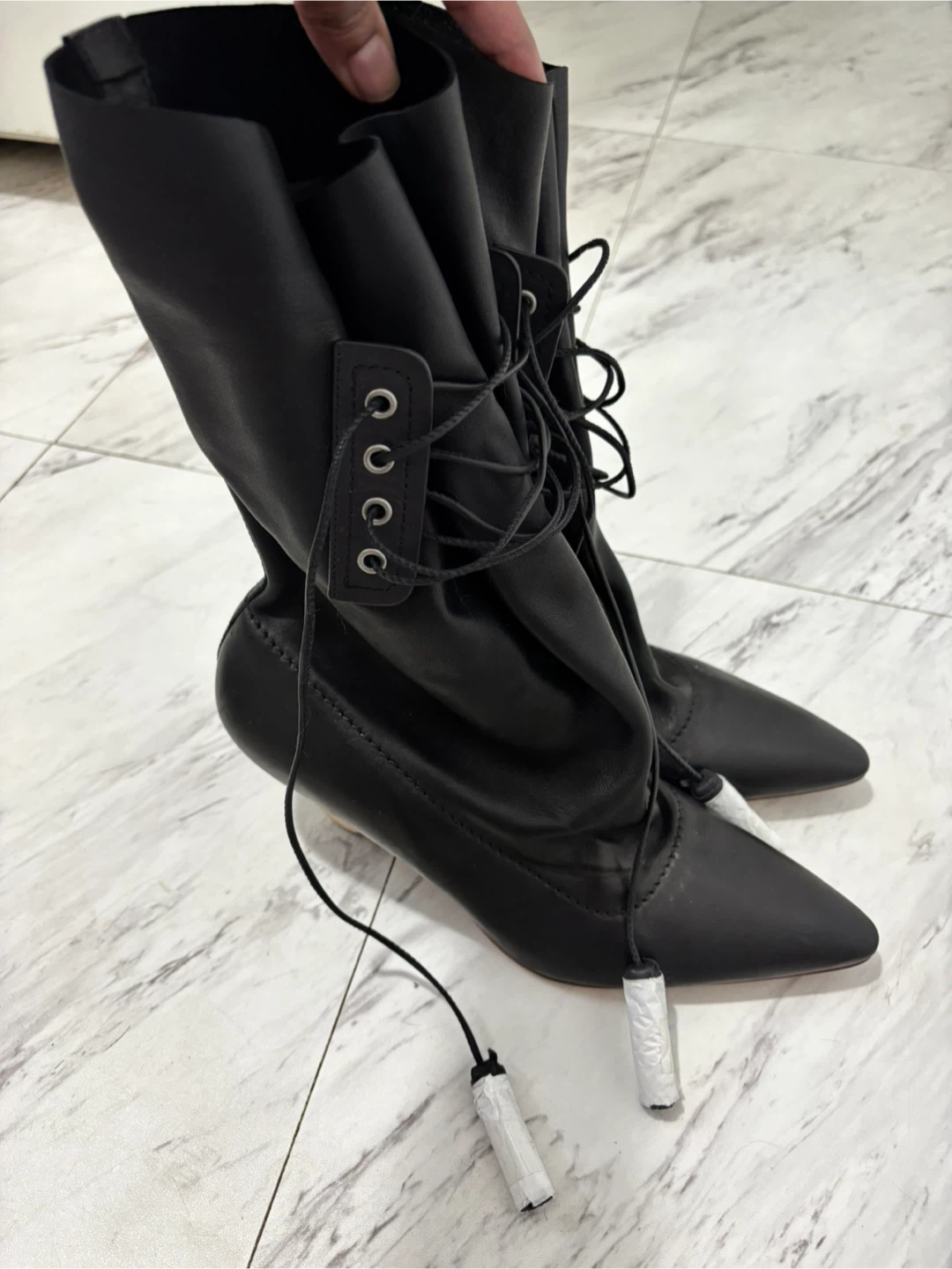 Coach Black Lace-Up Pointed Toe Boots size 10