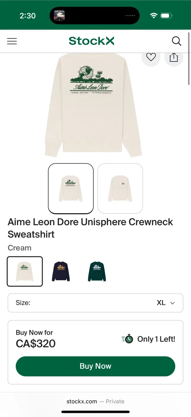 Aime Leon Dore Unisphere Crewneck Sweatshirt - Cream, L image indicator(4)