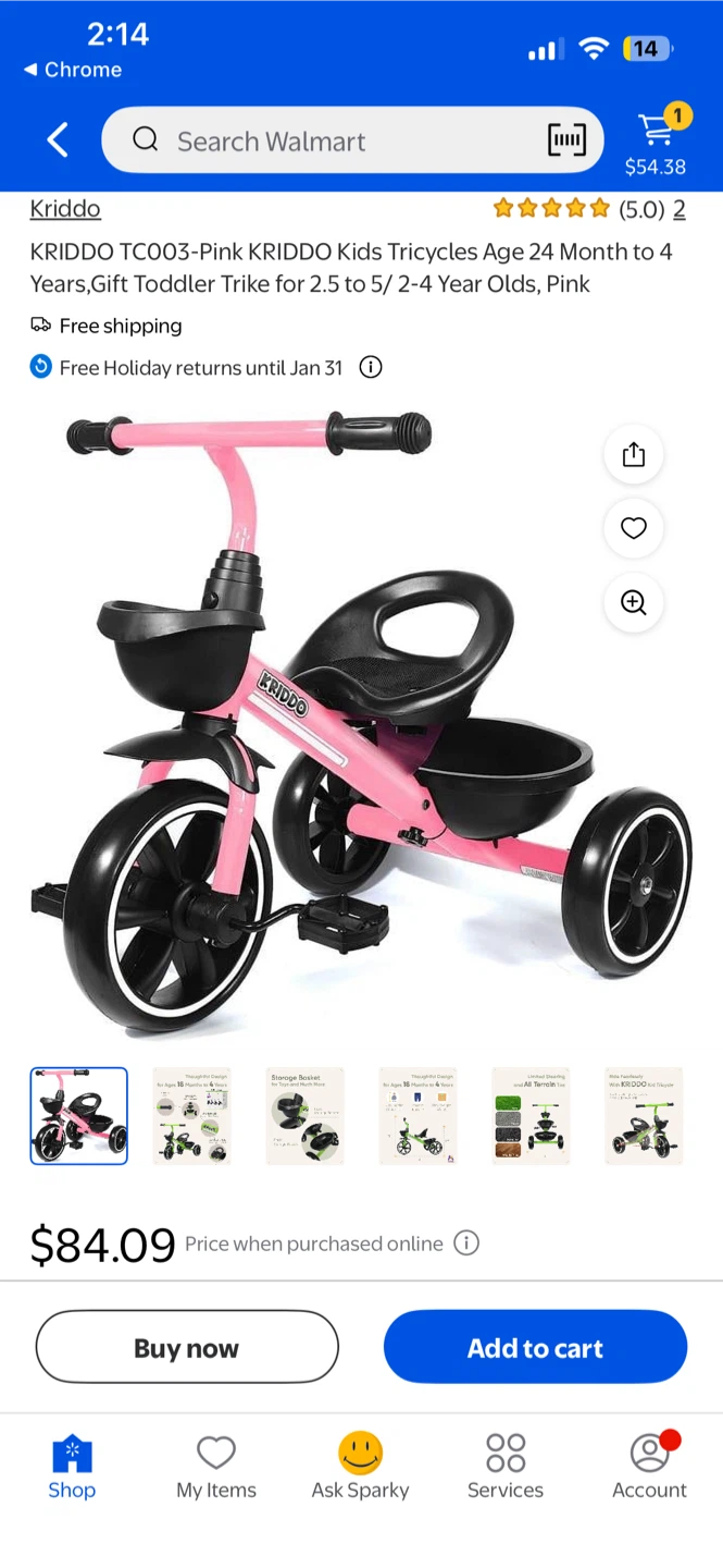 KRIDDO TC003 Kids Tricycle - Pink, Ages 2-4 - photo 2