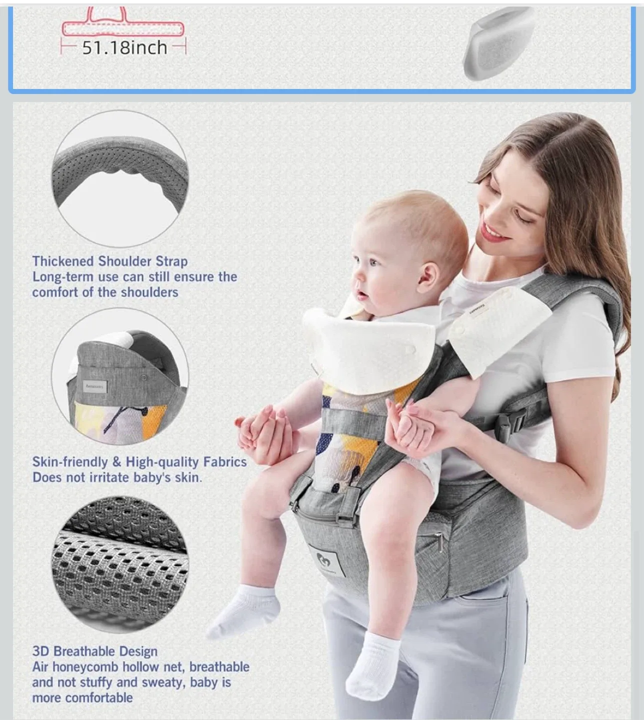 Hellobaby Baby Carrier - Grey, 0-36 Months image indicator(2)