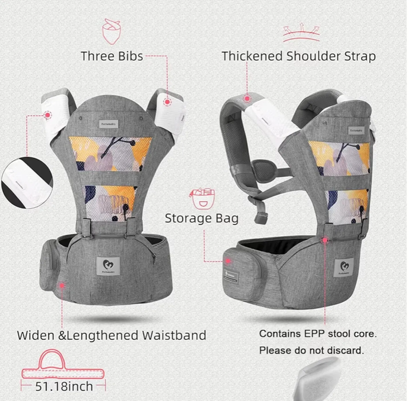 Hellobaby Baby Carrier - Grey, 0-36 Months image indicator(7)
