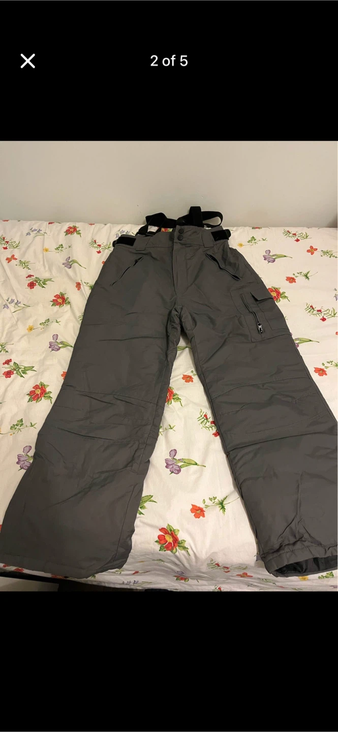 Grey Snow Skii Pants with Suspenders