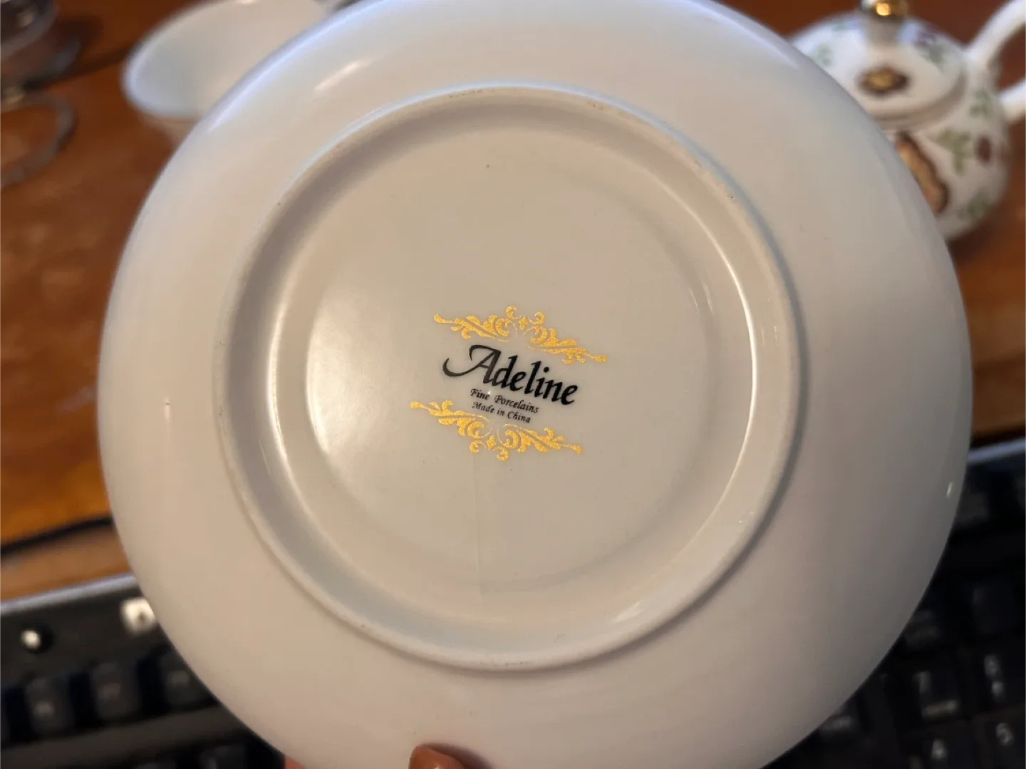 RESERVED Porcelain Tea-for-One Set – Butterfly & Gold Trim image indicator(6)