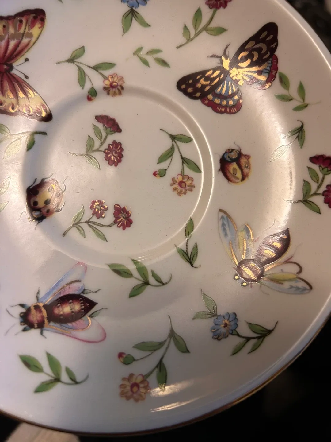 RESERVED Porcelain Tea-for-One Set – Butterfly & Gold Trim image indicator(7)