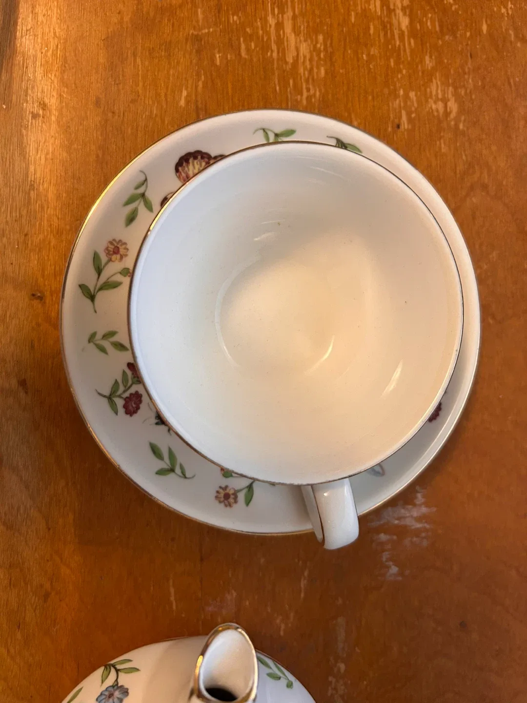 RESERVED Porcelain Tea-for-One Set – Butterfly & Gold Trim image indicator(5)