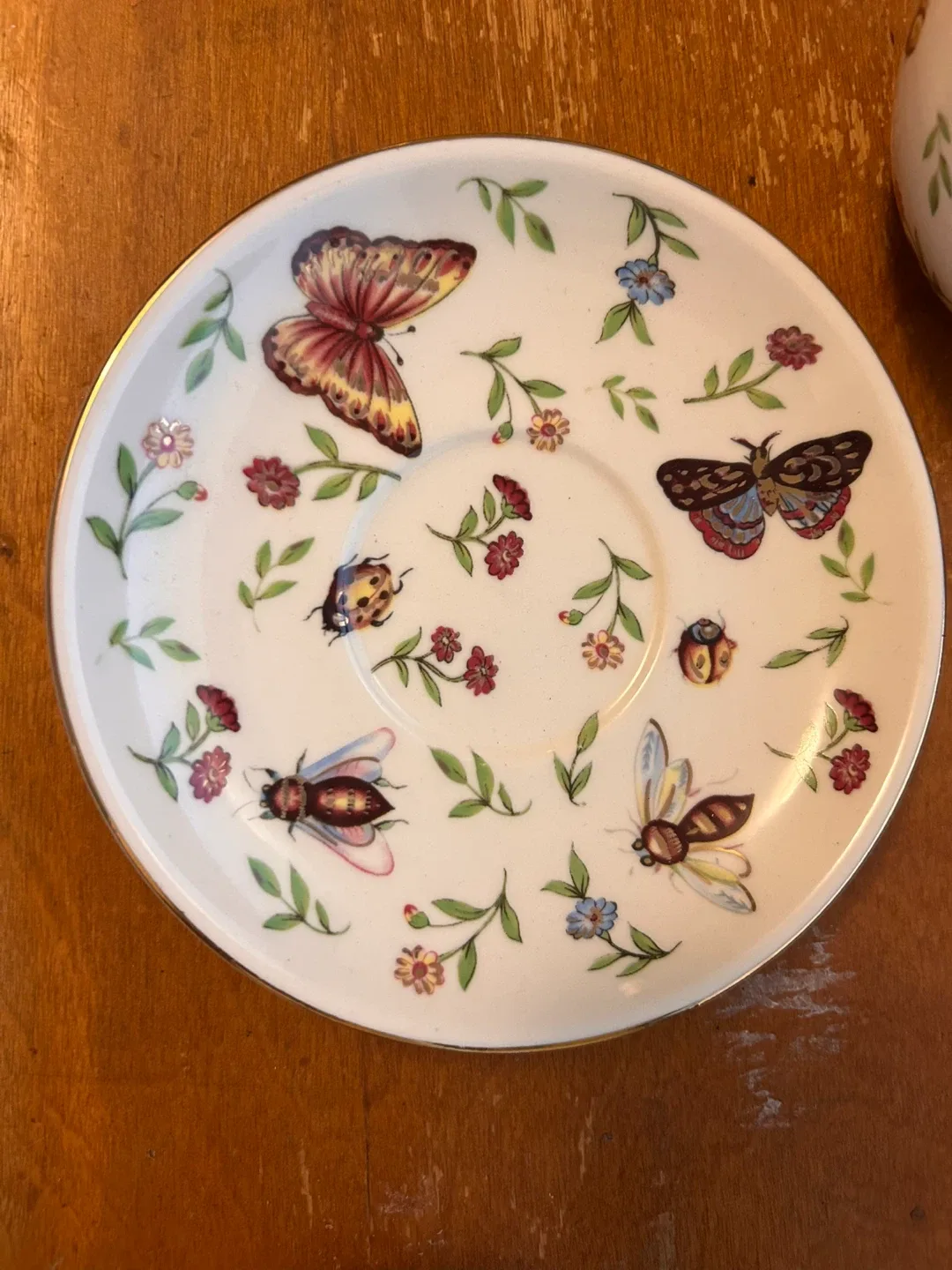 RESERVED Porcelain Tea-for-One Set – Butterfly & Gold Trim image indicator(9)