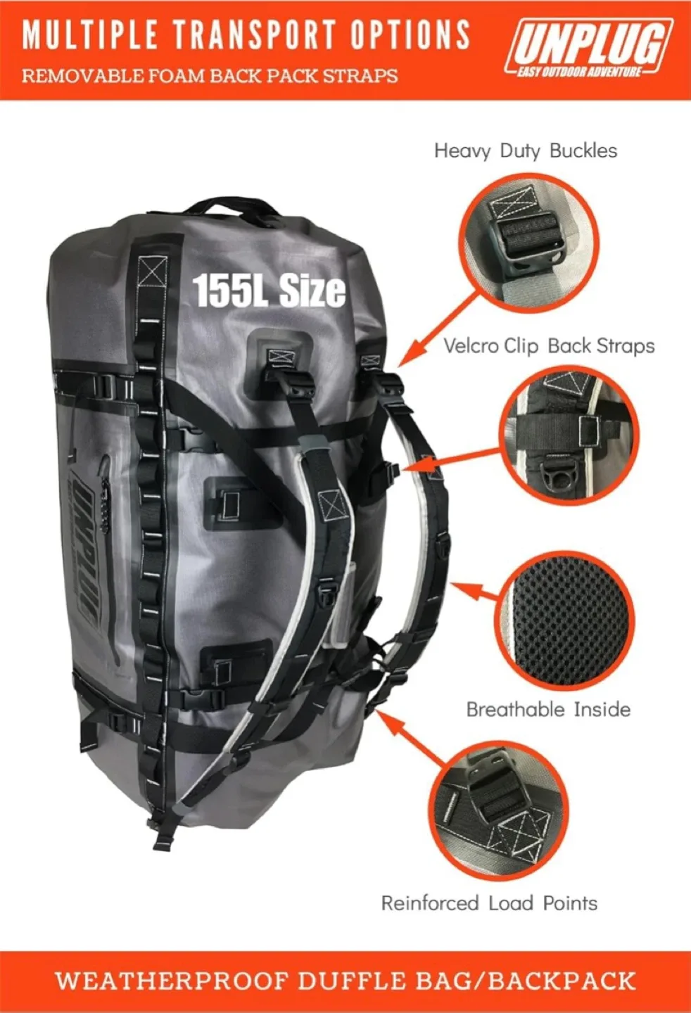 Unplug Ultimate Adventure Bag Heavy Duty Waterproof Bag 155L image indicator(5)
