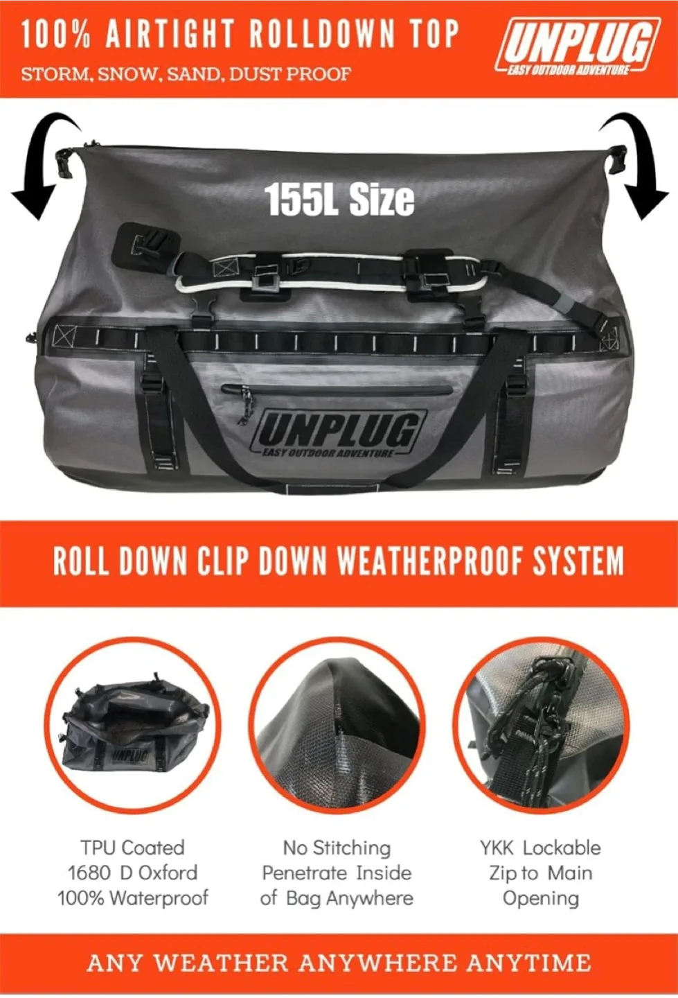 Unplug Ultimate Adventure Bag Heavy Duty Waterproof Bag 155L image indicator(4)