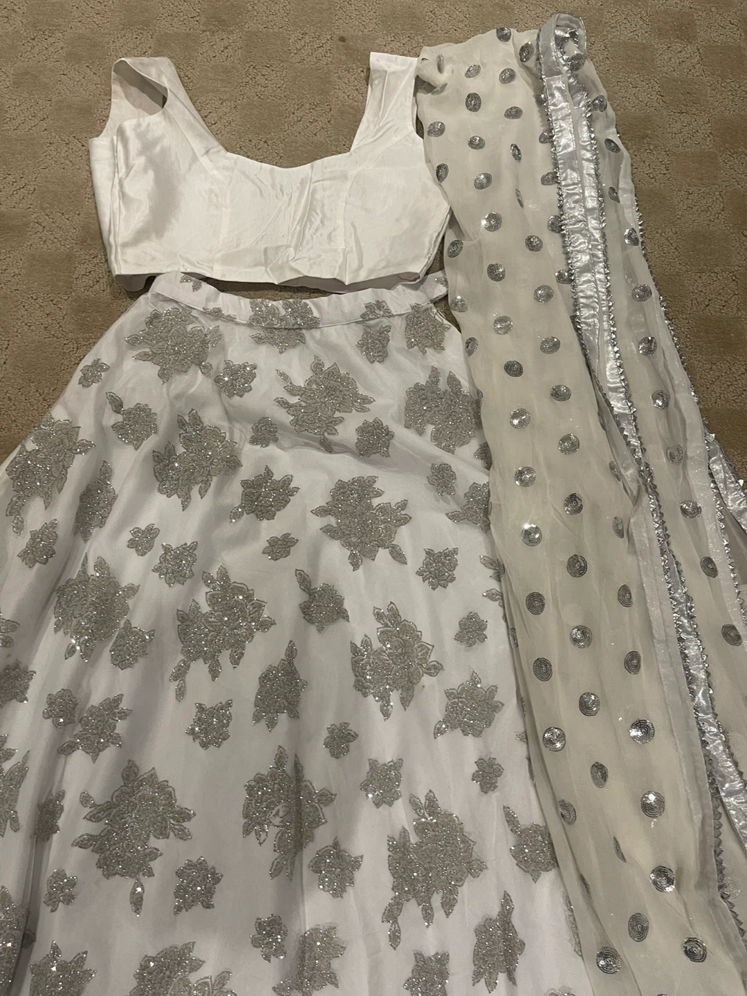 White & Silver Lehenga Choli Set indian wear