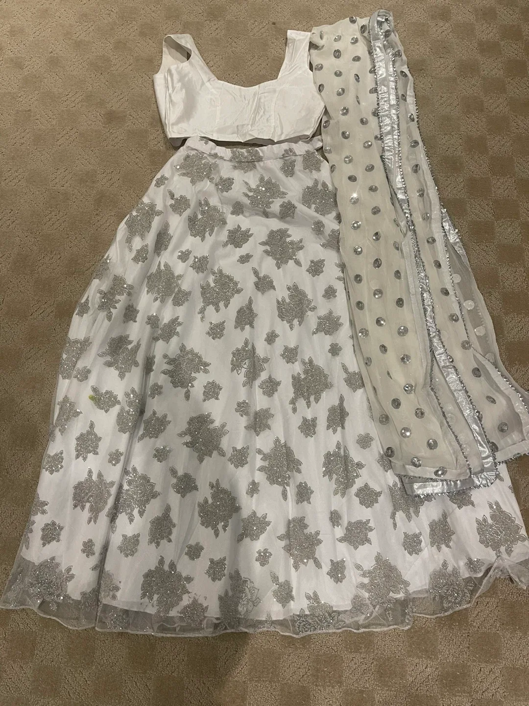 White & Silver Lehenga Choli Set indian wear image indicator(4)