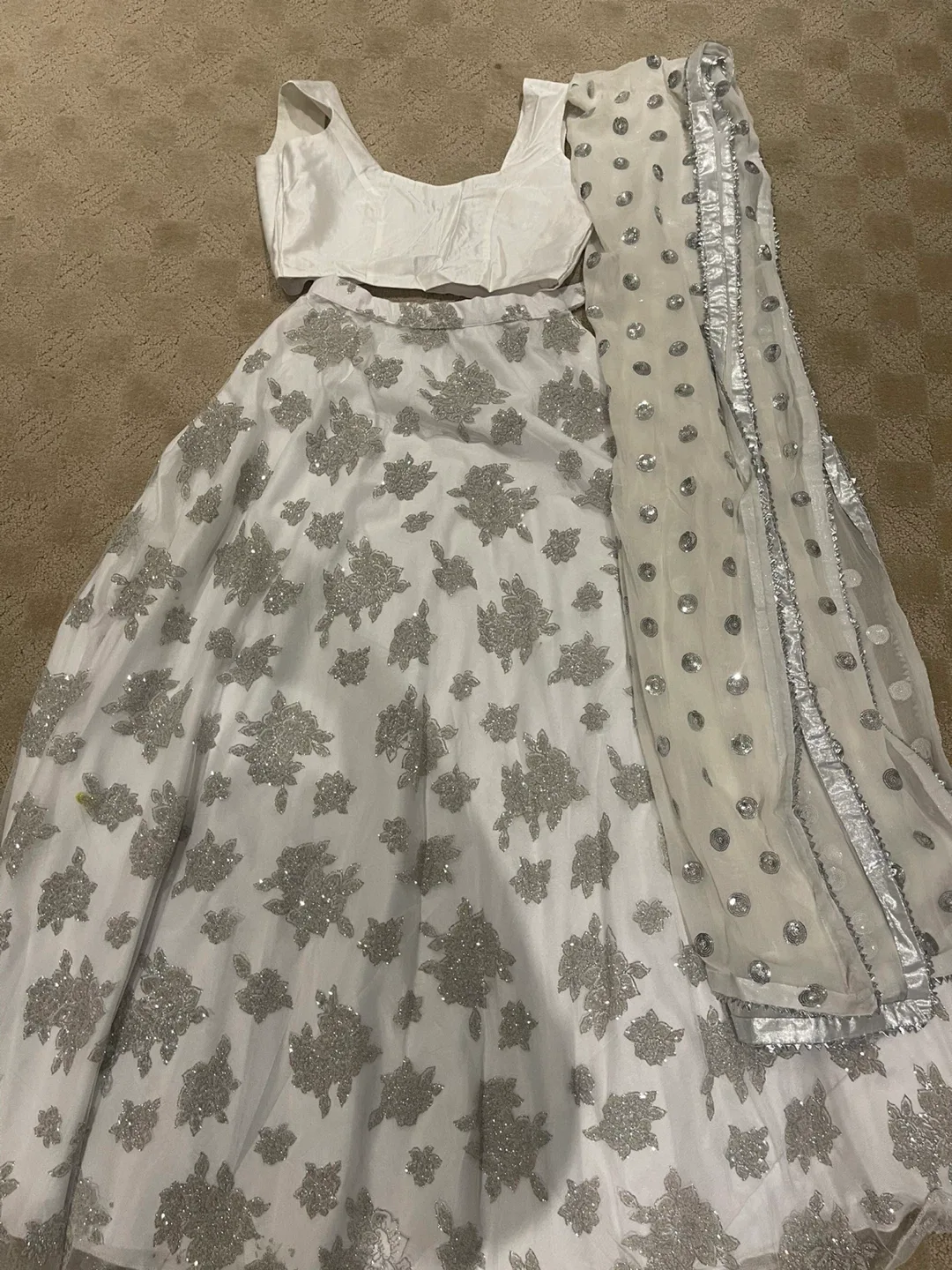 White & Silver Lehenga Choli Set indian wear image indicator(3)