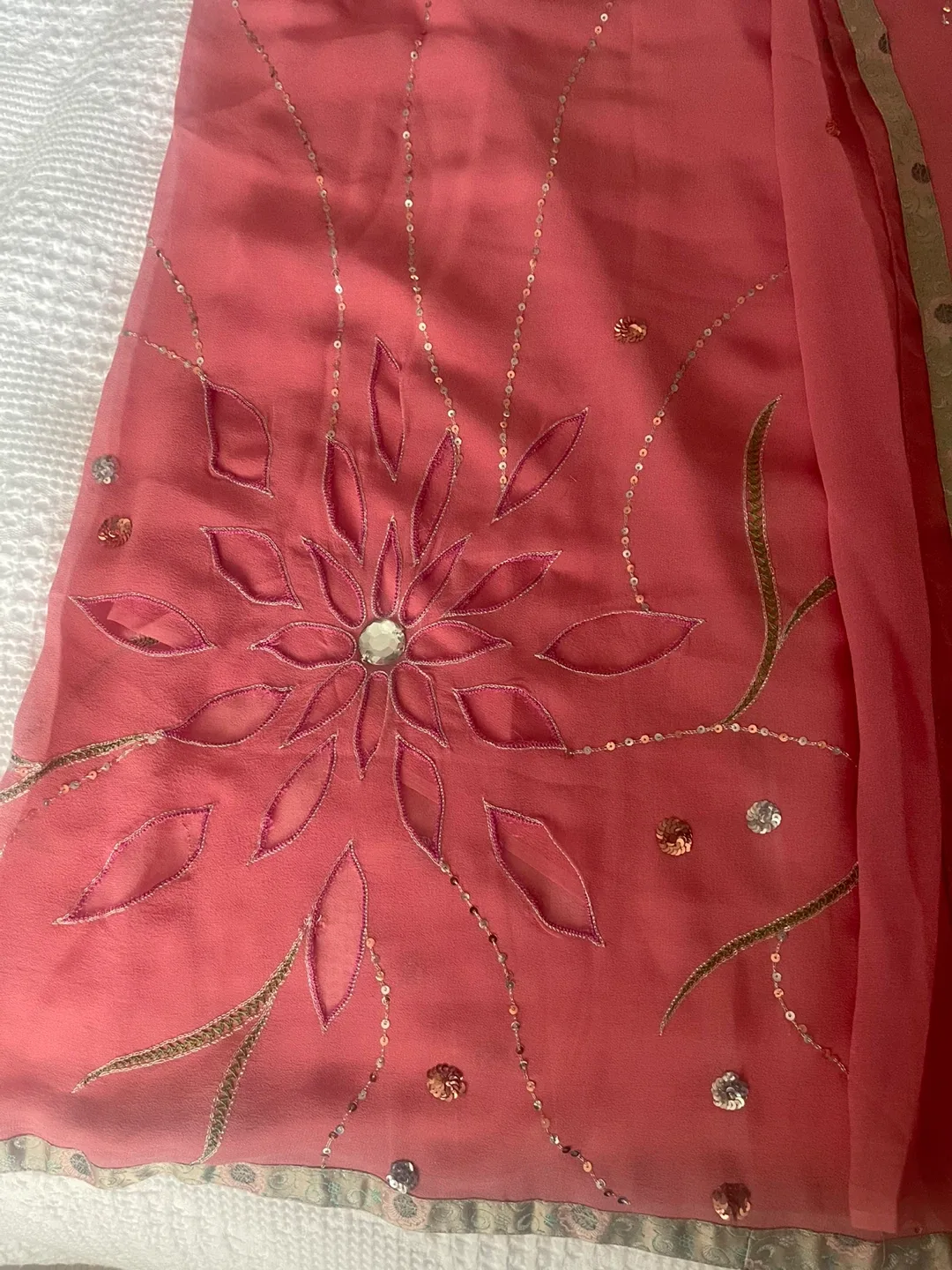 Chiffon cut work Sari with Embellishments Indian wear image indicator(3)