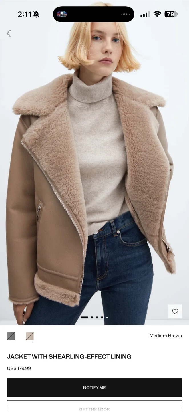 Mango Shearling-Effect Lined Jacket - Medium Brown image indicator(10)