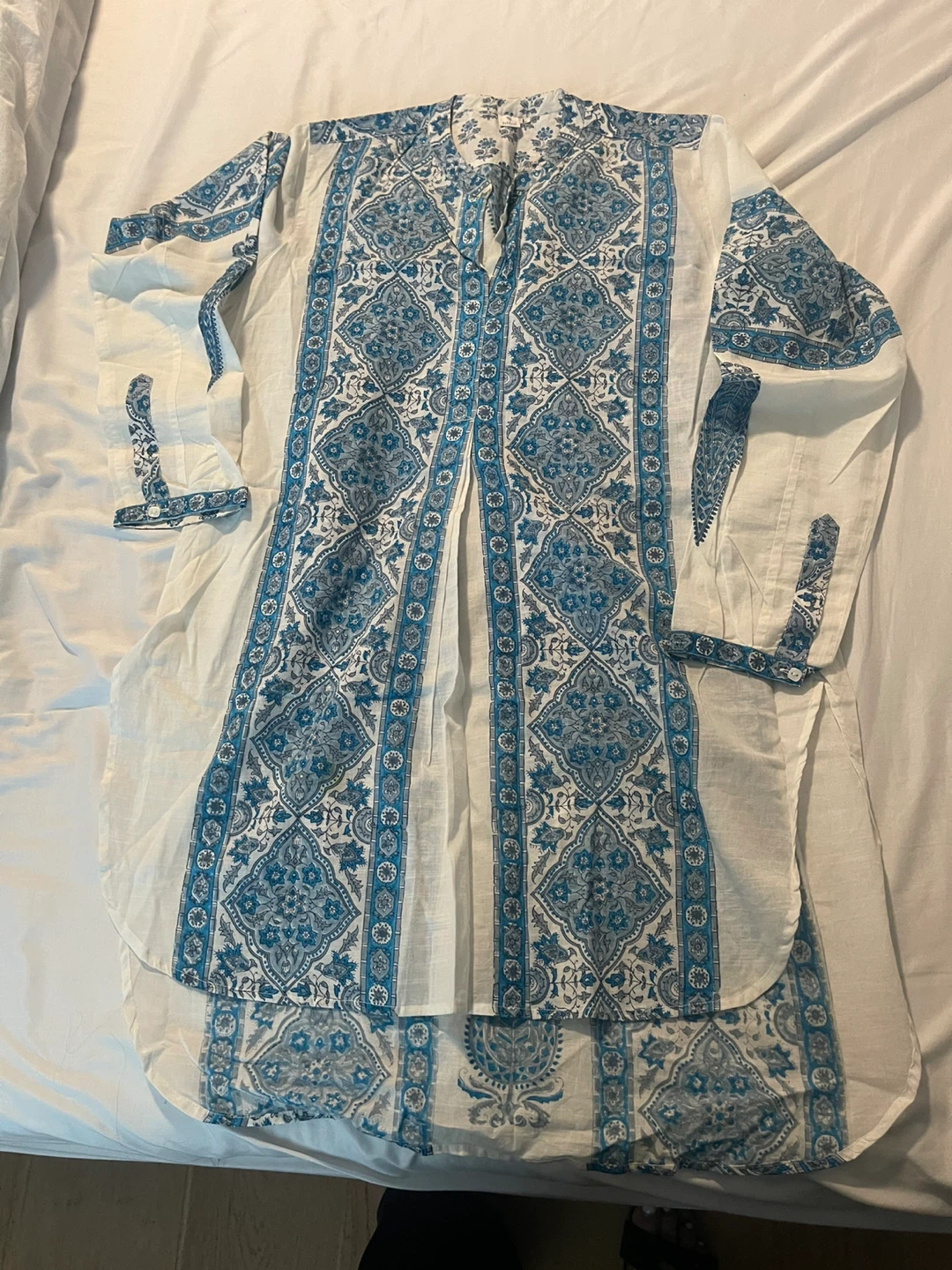 Kilol Women's Tunic Top - Blue & White Indian - photo 3