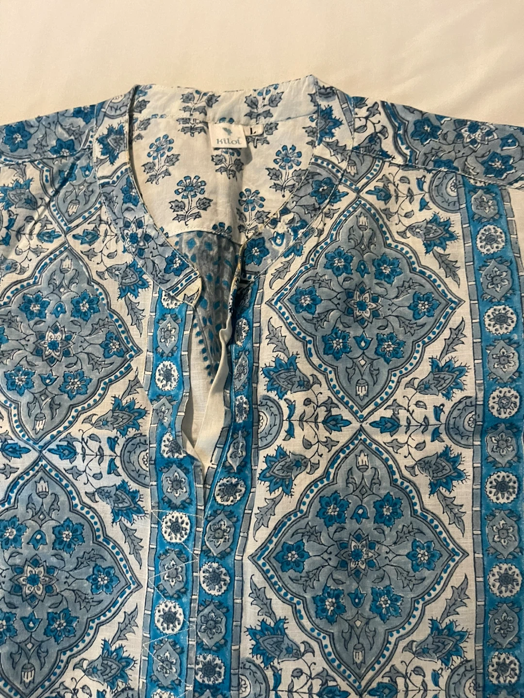 Kilol Women's Tunic Top - Blue & White Indian - photo 2