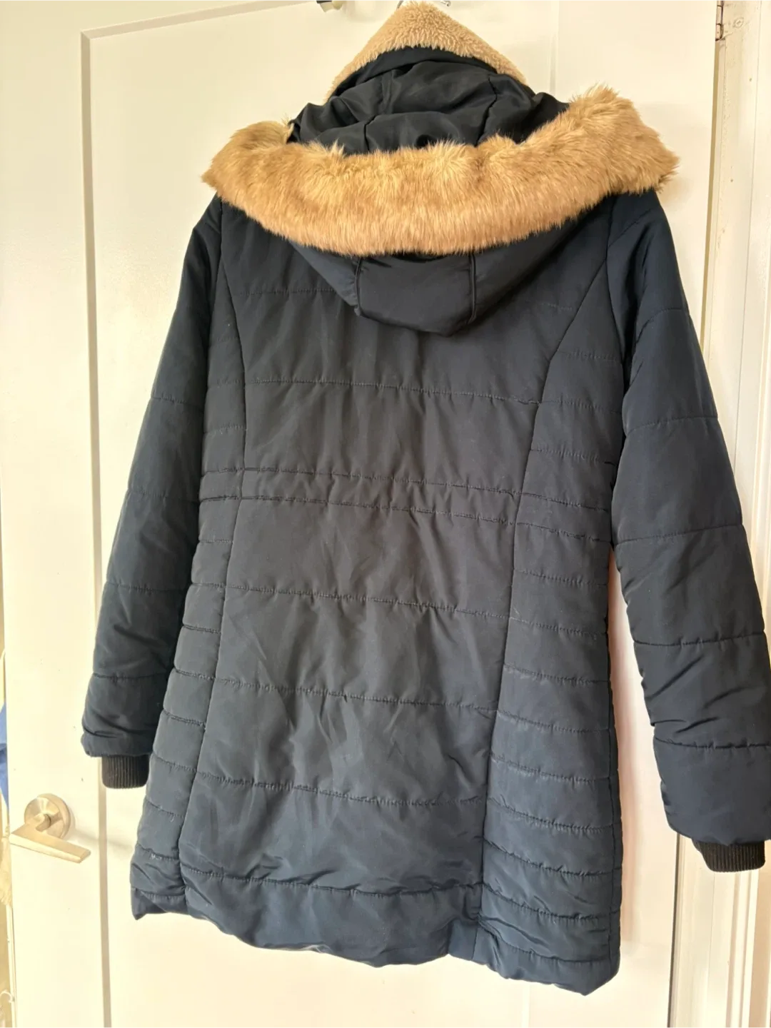 Orsay Blue Puffer Coat with Faux Fur Hood image indicator(3)