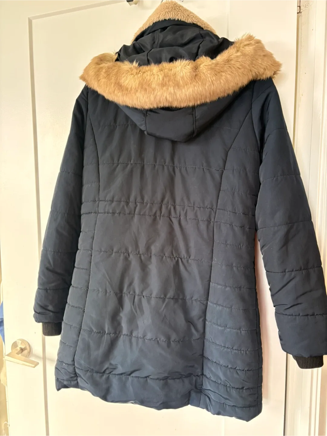 Orsay Blue Puffer Coat with Faux Fur Hood image indicator(4)