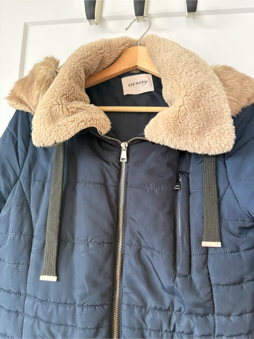 Orsay Blue Puffer Coat with Faux Fur Hood image indicator(2)