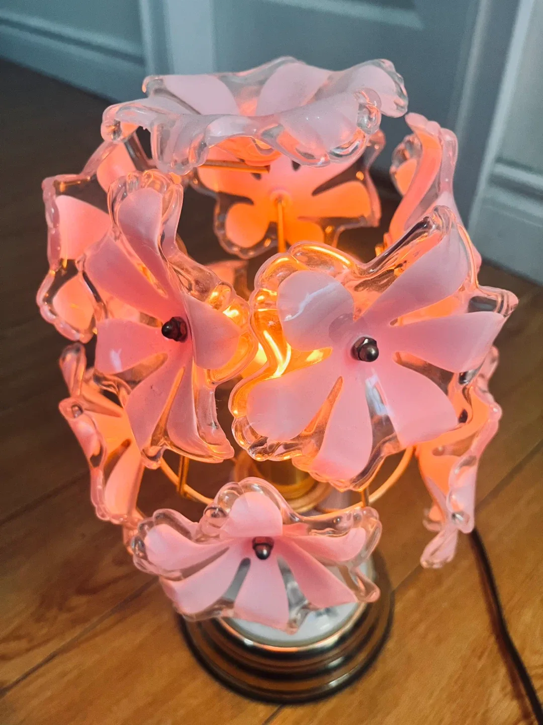 MCM Vintage Pink Flower Touch Table Lamp