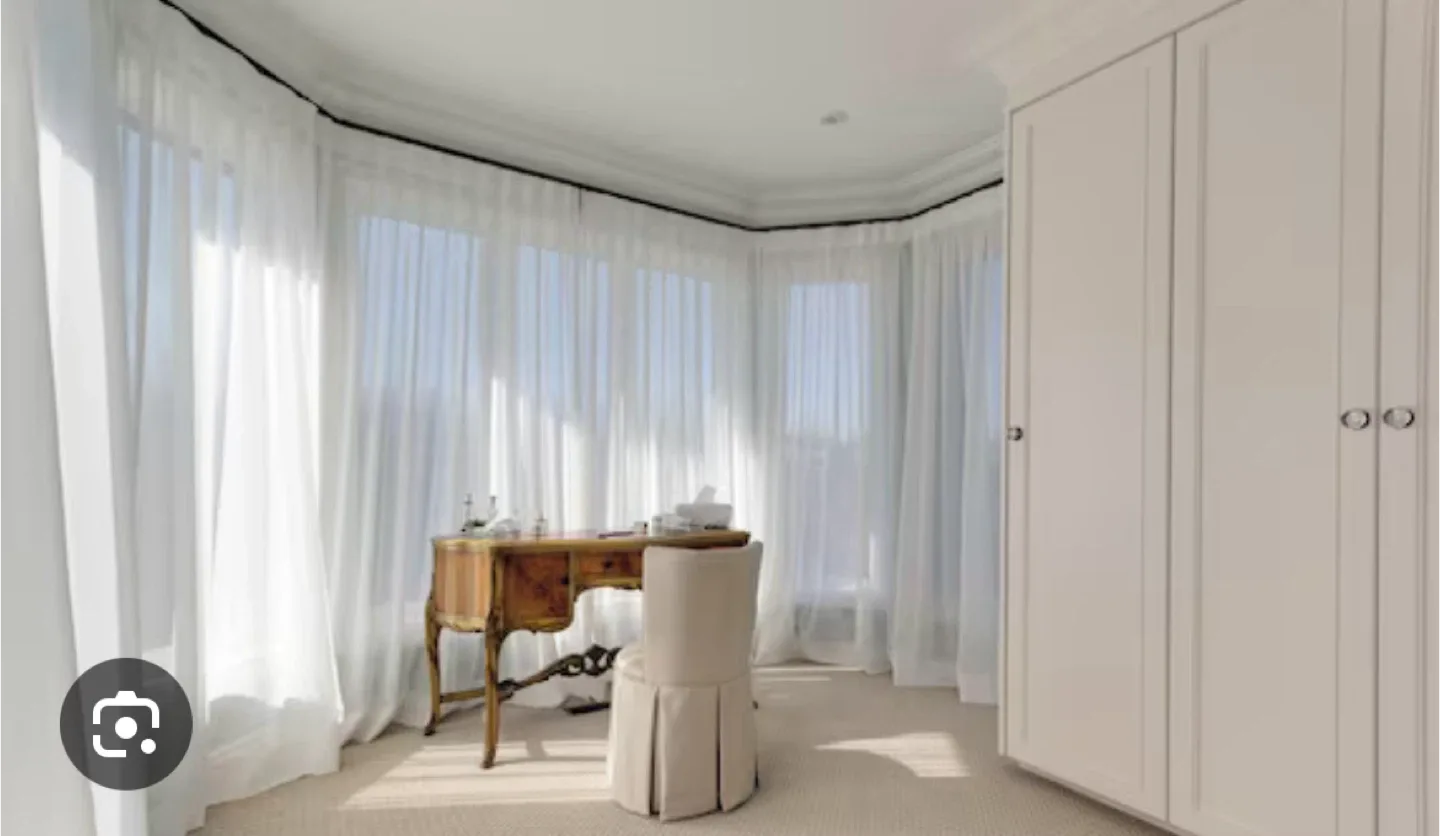 Vintage Sheer Bay Window Curtains – 3 Pleated Panels w/ Weights image indicator(5)