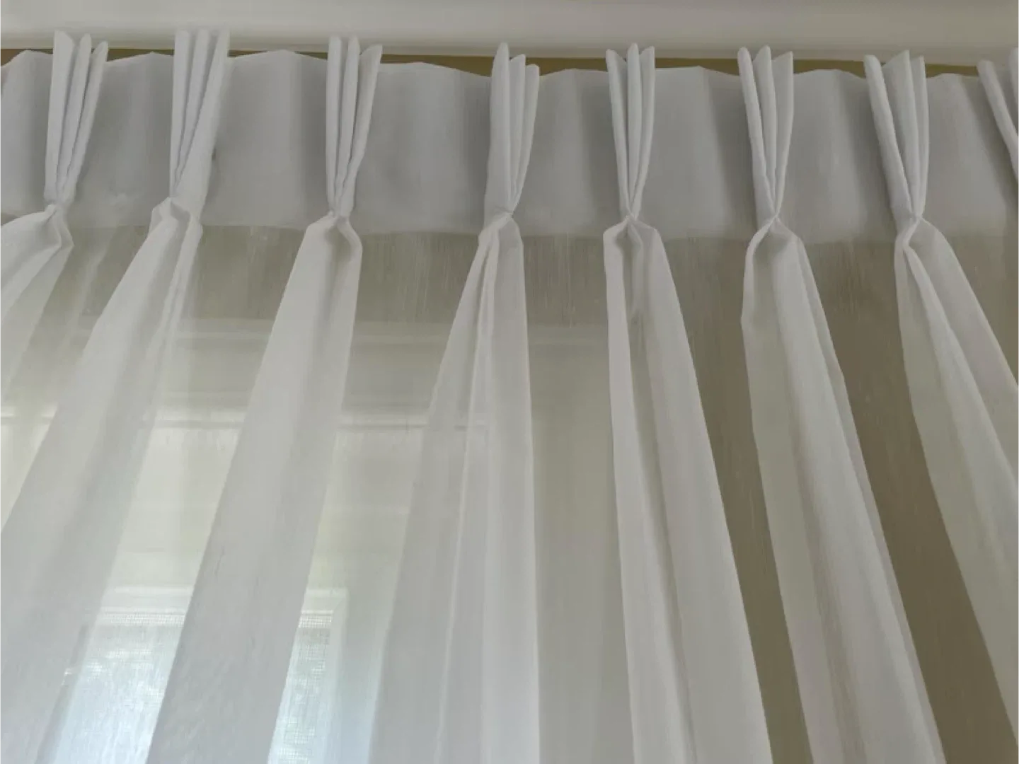 Vintage Sheer Bay Window Curtains – 3 Pleated Panels w/ Weights image indicator(4)