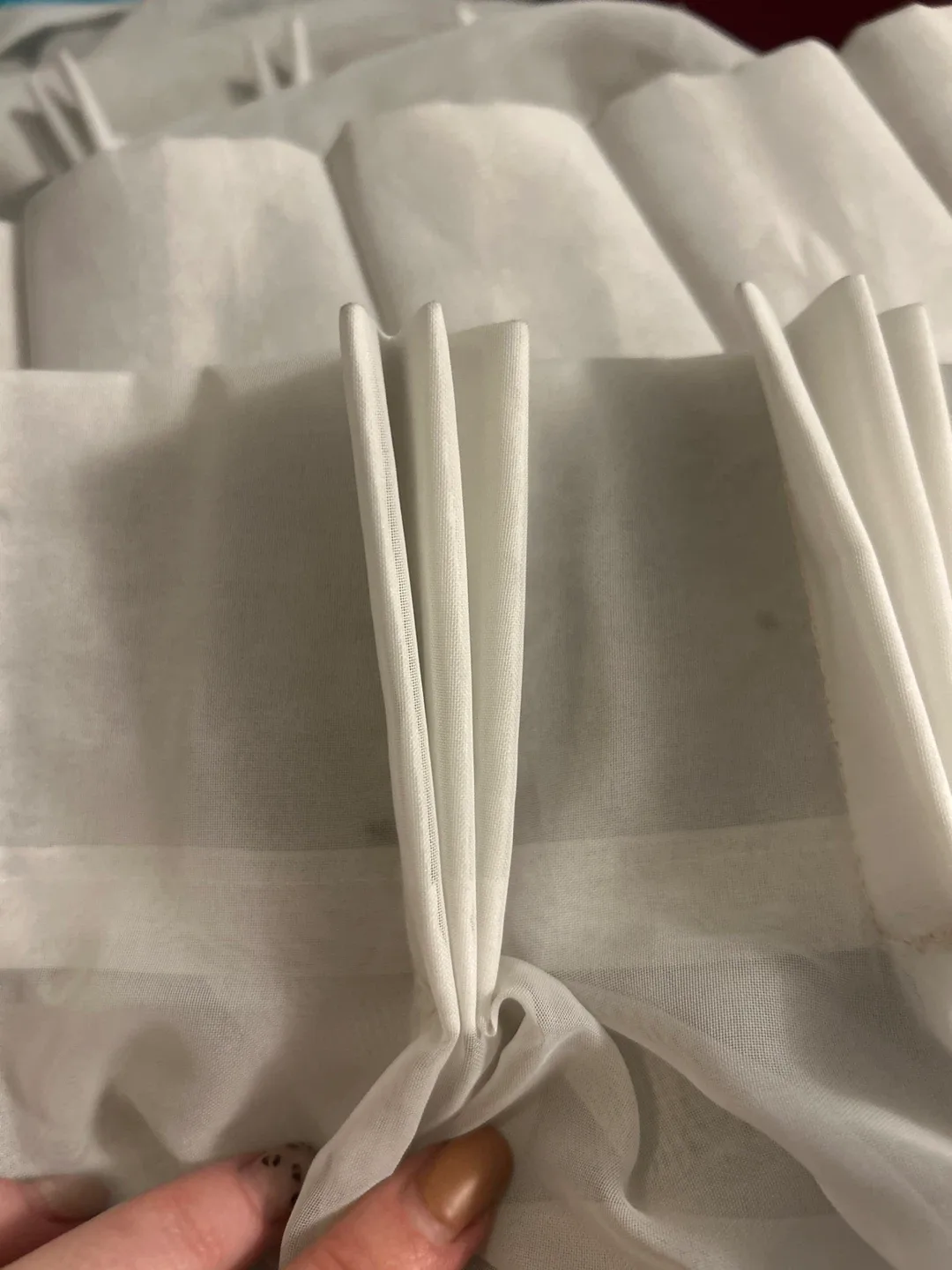 Vintage Sheer Bay Window Curtains – 3 Pleated Panels w/ Weights image indicator(2)