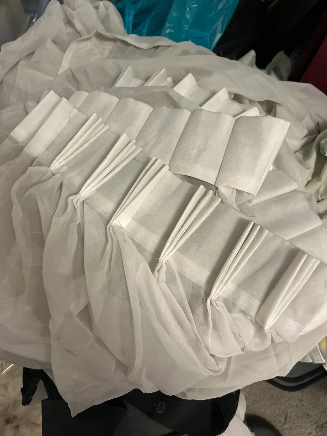 Vintage Sheer Bay Window Curtains – 3 Pleated Panels w/ Weights thumbnail