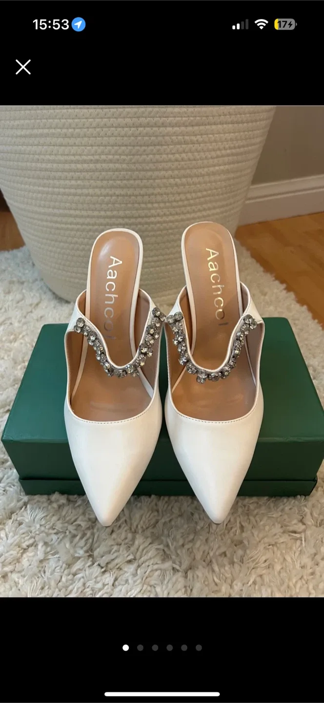 White Rhinestone Slingback Pumps - Size 9