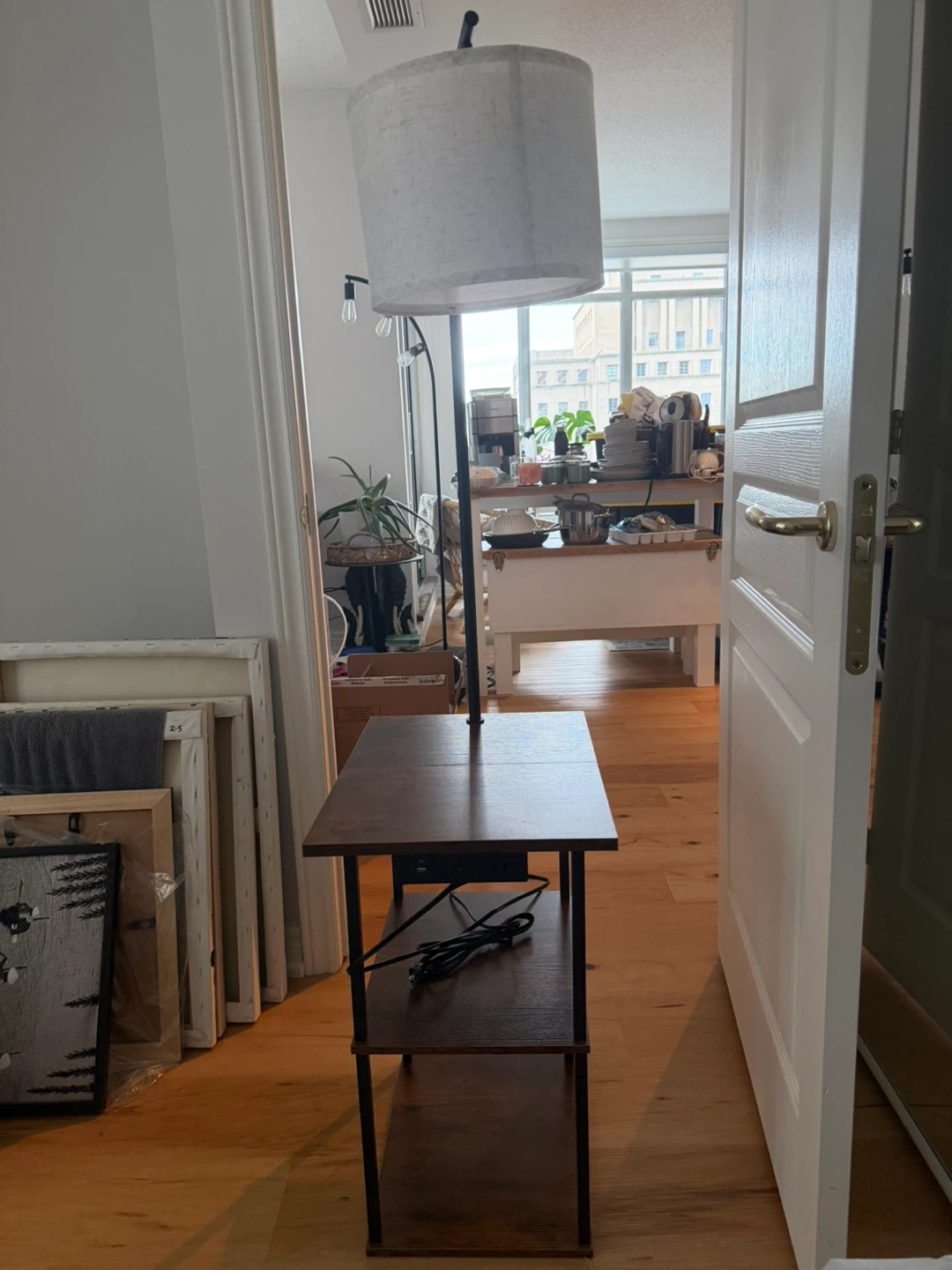 Brown End Table with Lamp and USB Ports - photo 4