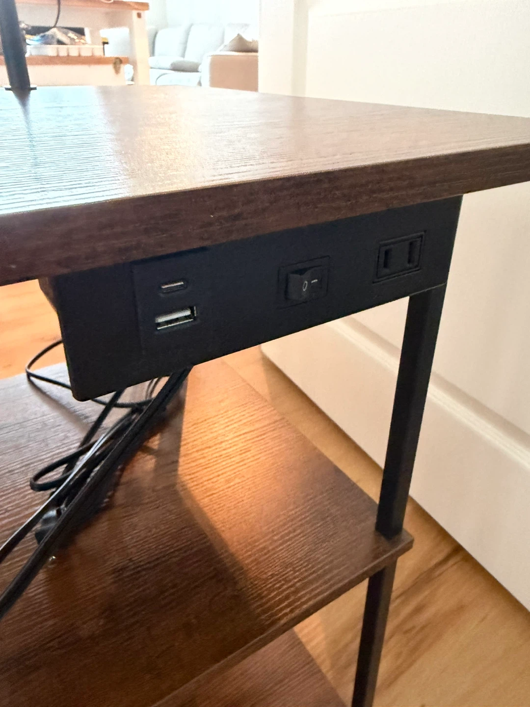 Brown End Table with Lamp and USB Ports - photo 2