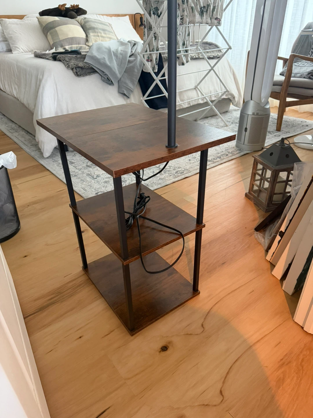 Brown End Table with Lamp and USB Ports