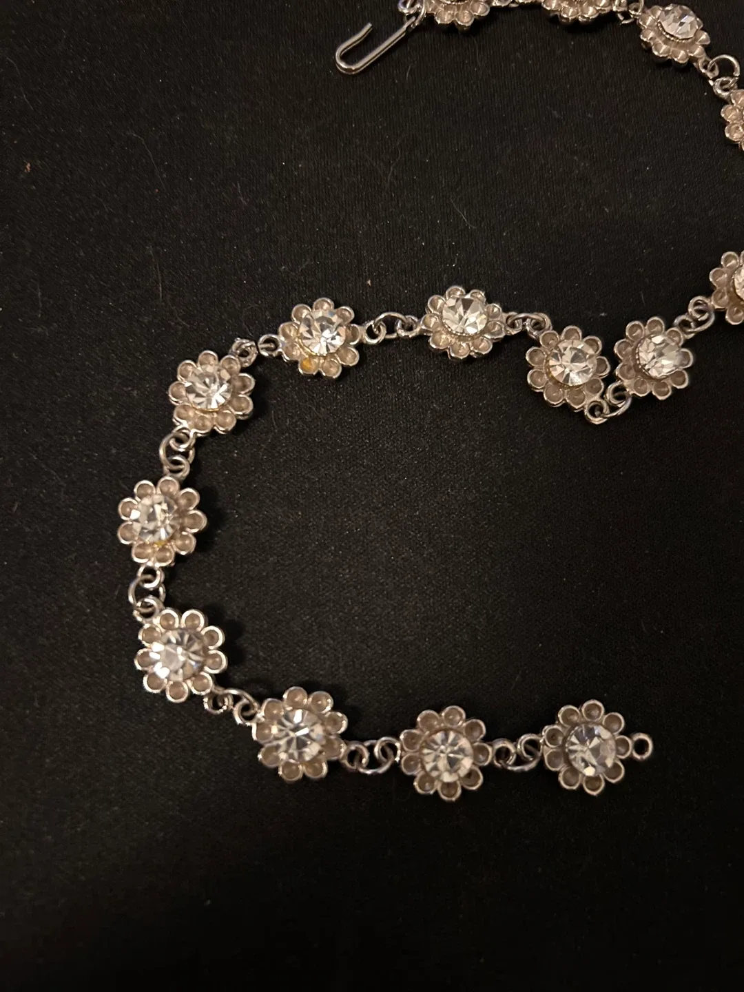 Handmade Floral Rhinestone Anklet – Adjustable Silver Tone Chain thumbnail