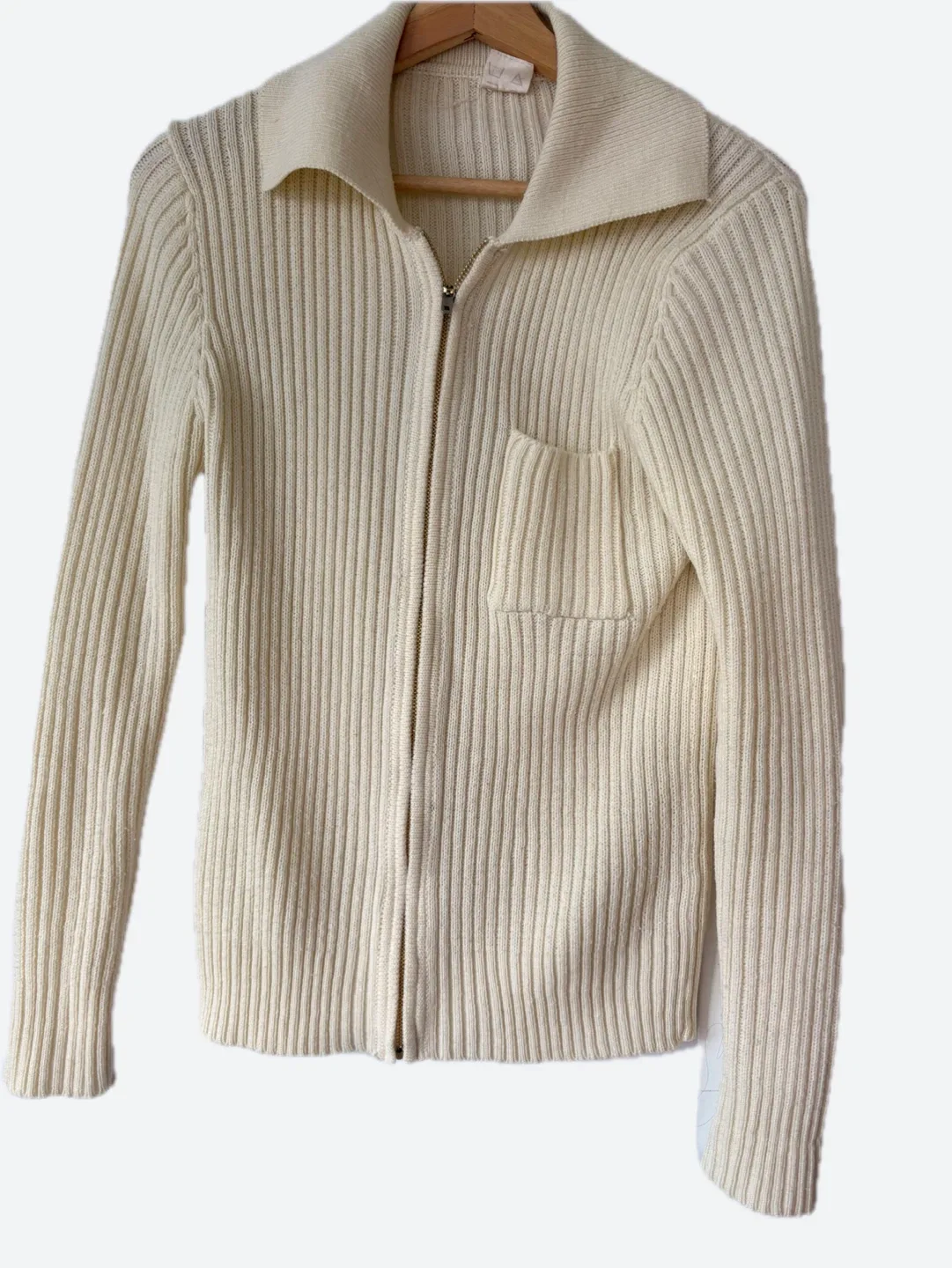 Wool Cream Knit Zip-Up Cardigan image indicator(2)