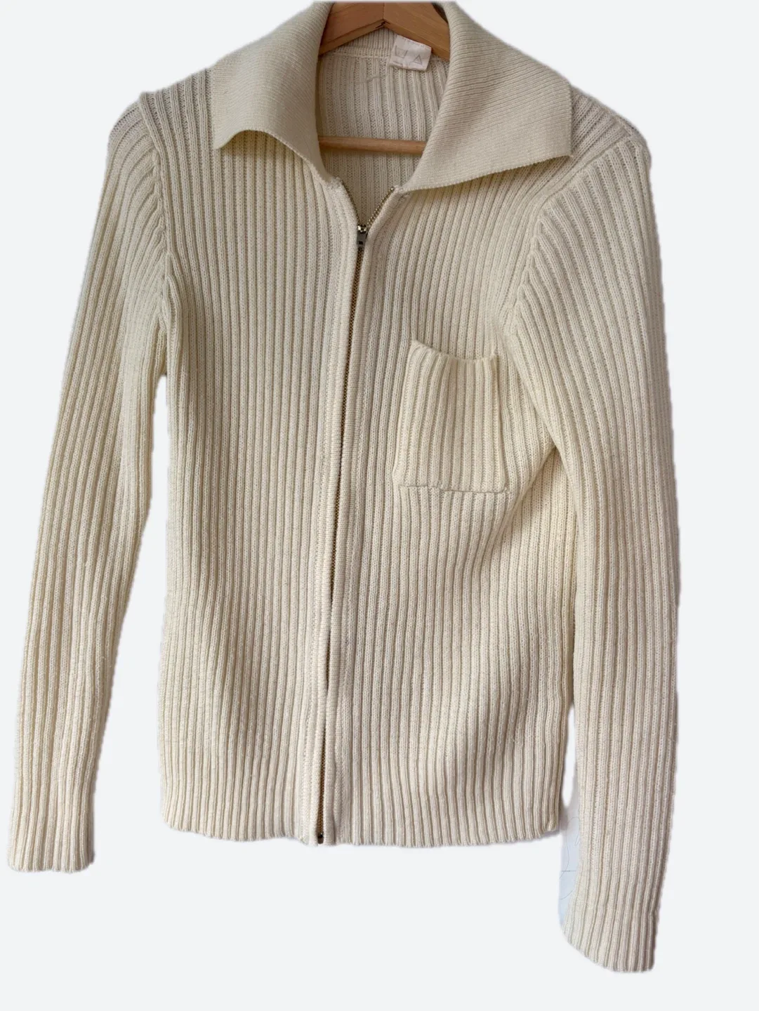 Wool Cream Knit Zip-Up Cardigan image indicator(3)