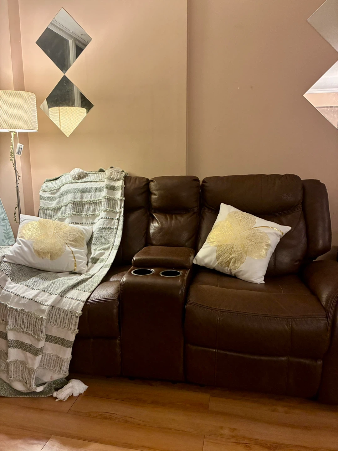 Brown Leather Reclining Loveseat - photo 2