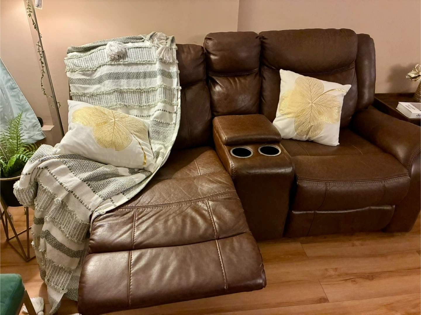 Brown Leather Reclining Loveseat