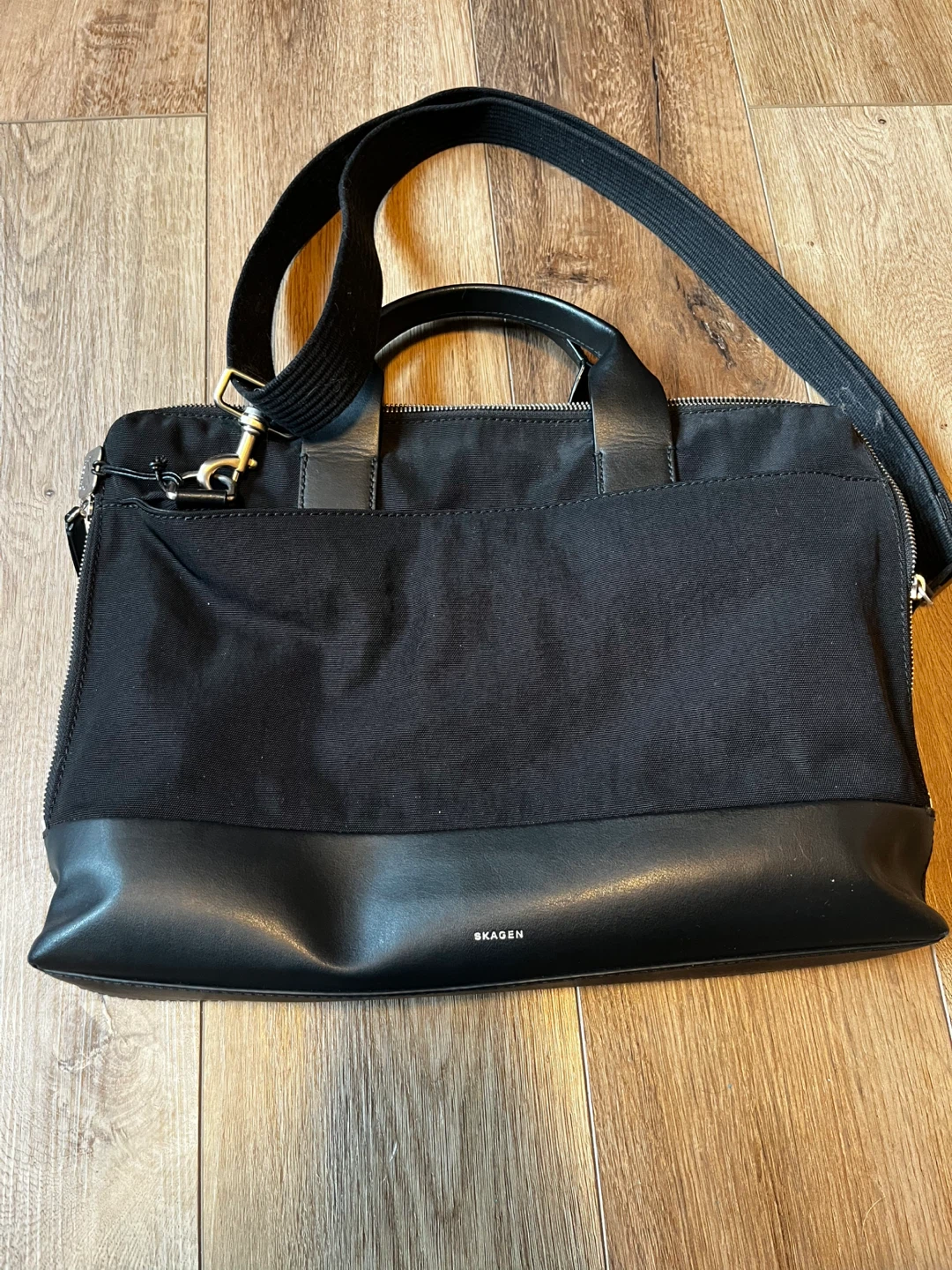 Skagen Black Leather & Canvas Laptop Bag