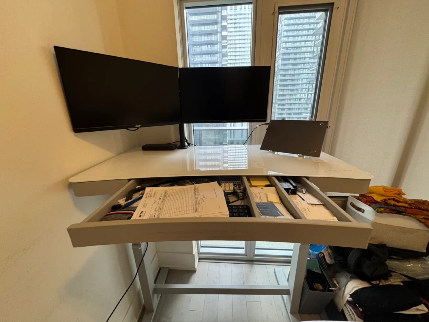 MOVING OUT SALE! Standing Desk - White Glass image indicator(6)