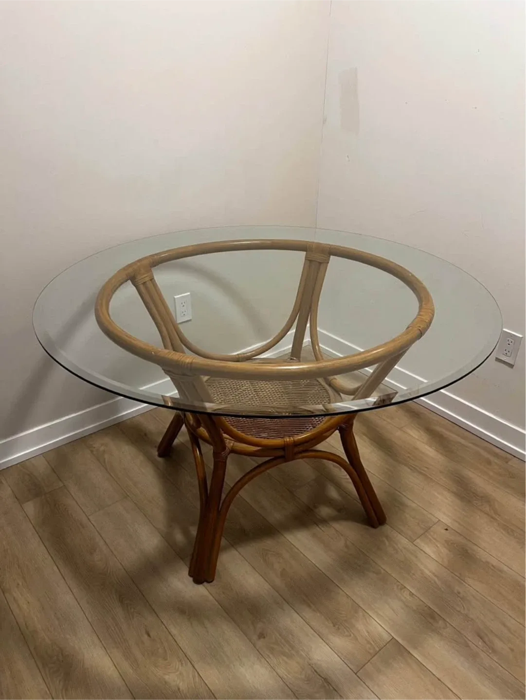 Round Glass Top Rattan Dining Table