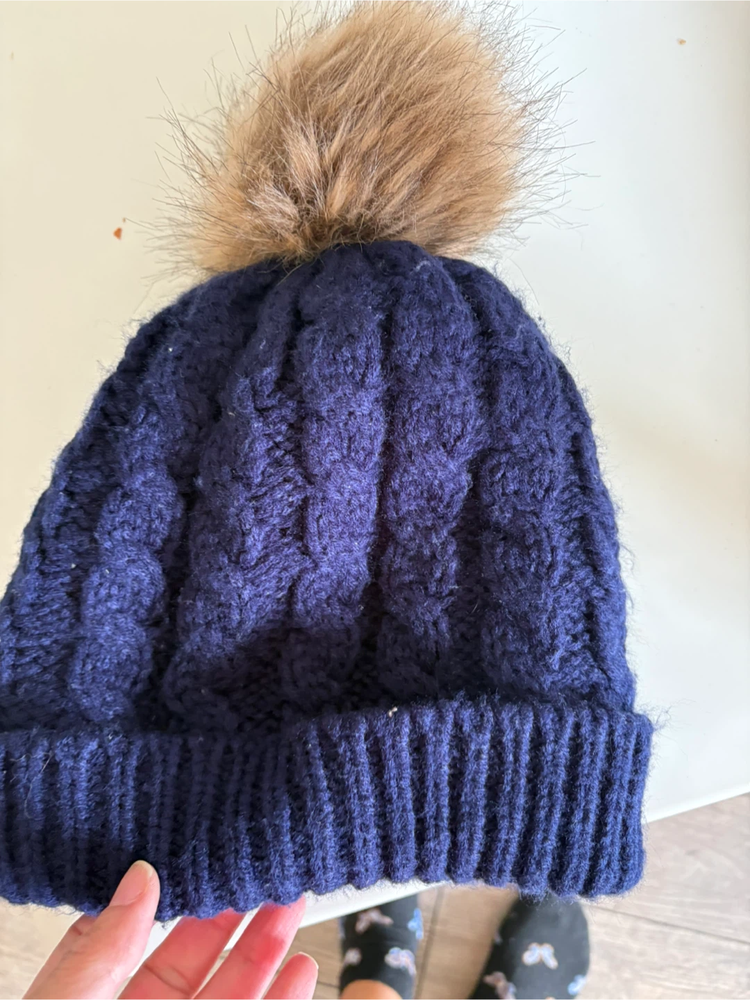 Navy Blue Knit Toque with Pom Pom