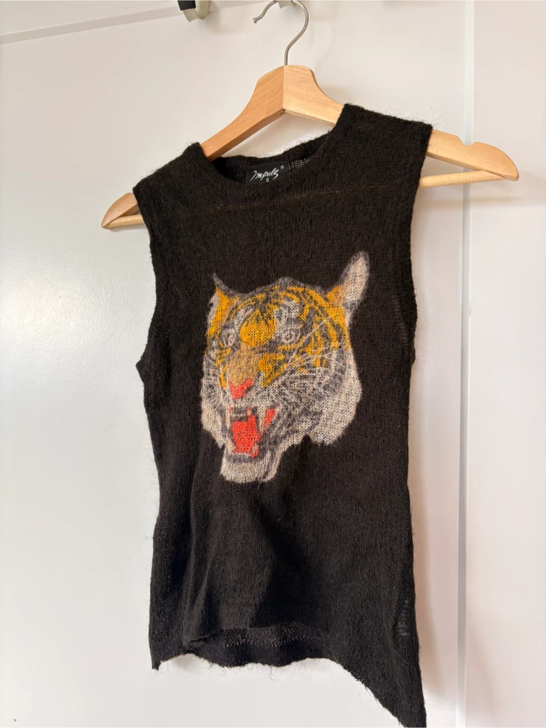 Impulse Black Tiger Print Sleeveless Sweater - Size S