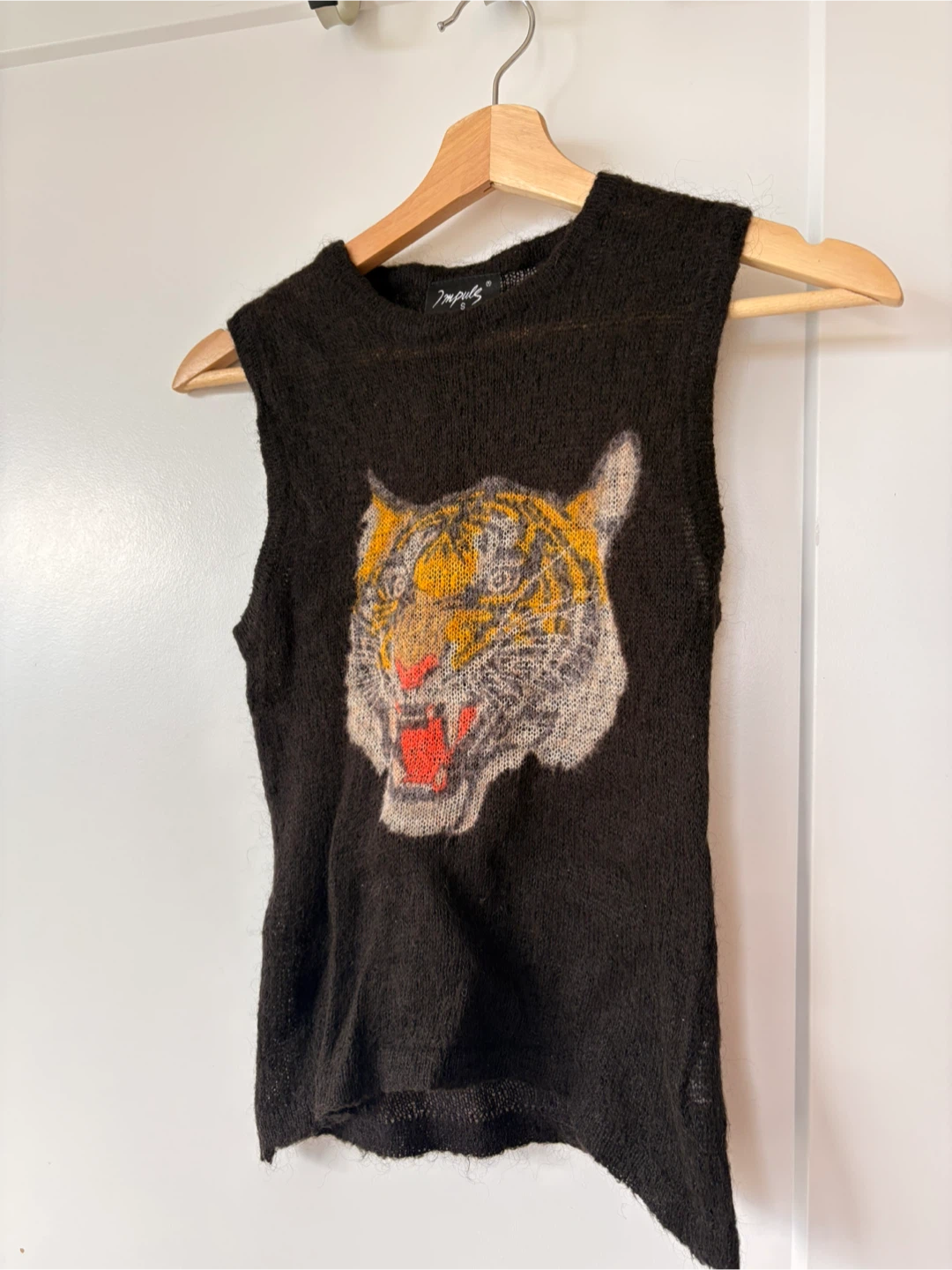 Impulse Black Tiger Print Sleeveless Sweater - Size S - photo 3