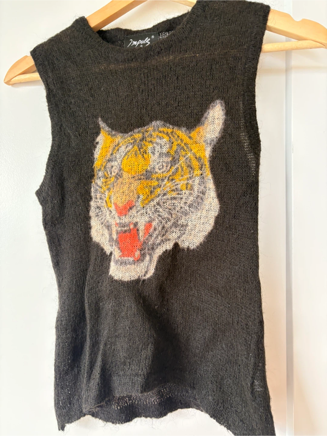 Impulse Black Tiger Print Sleeveless Sweater - Size S - photo 5