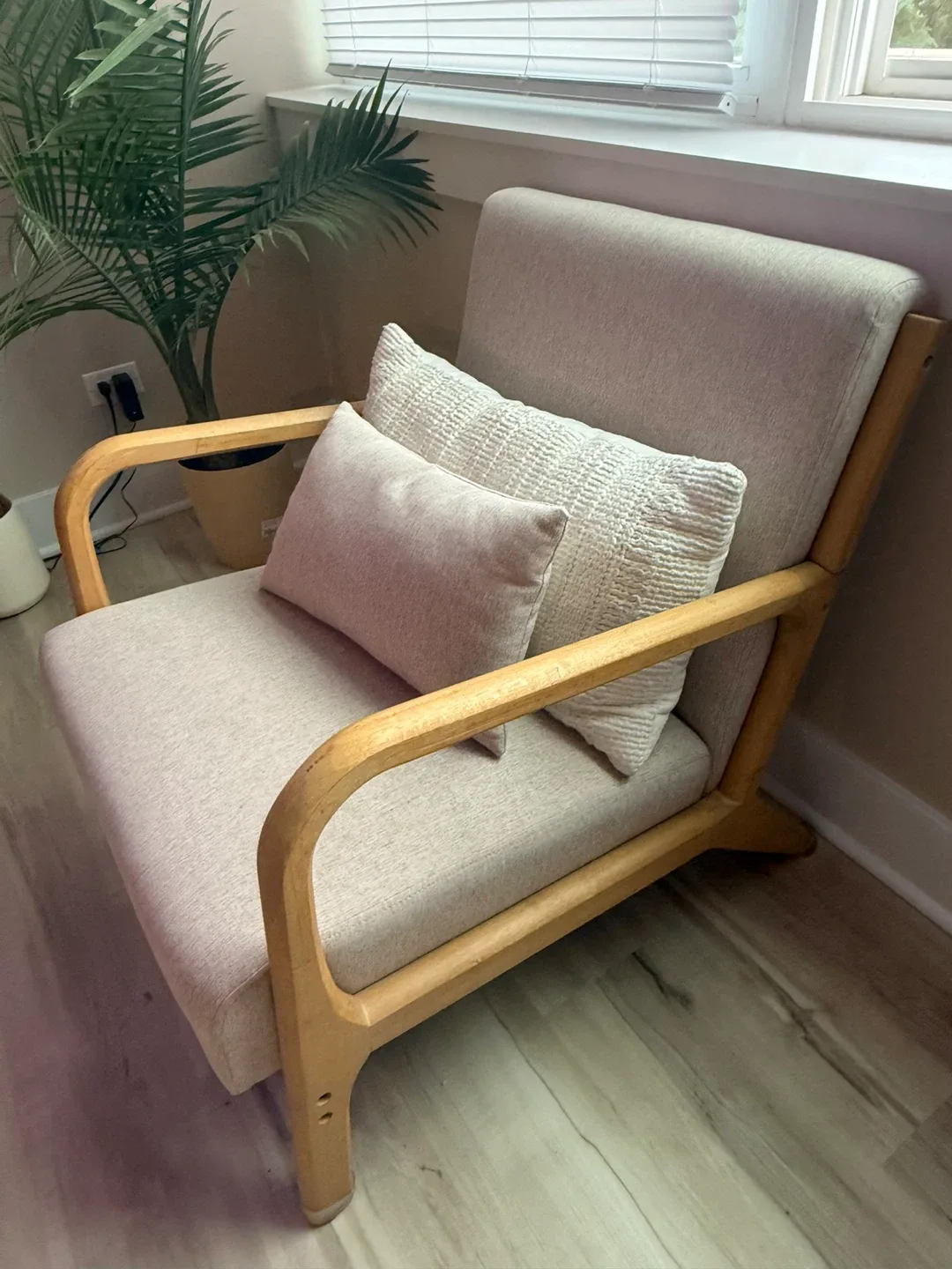 Beige Armchair with Wooden Frame image indicator(2)