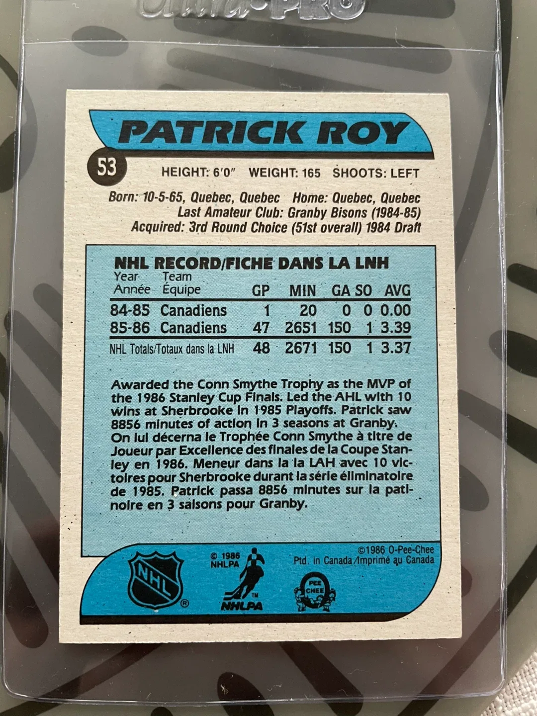 Patrick Roy 1986 O-Pee-Chee Hockey Card image indicator(2)