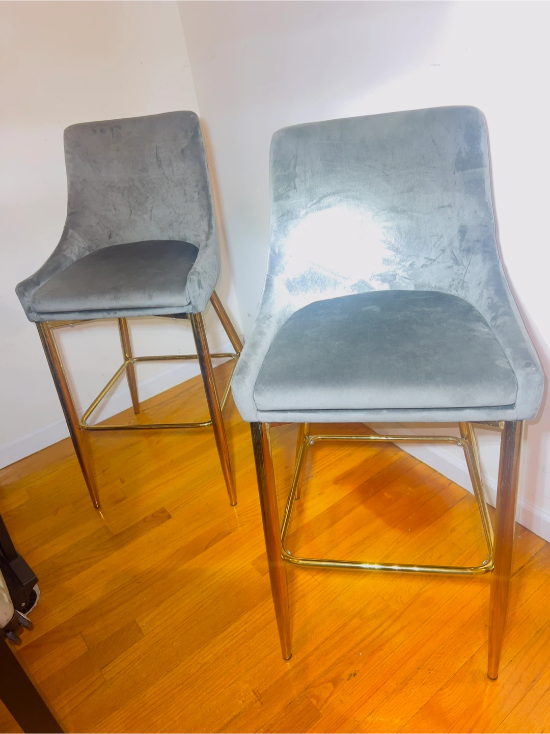 Set of 2 Gray Velvet Bar Stools - photo 2